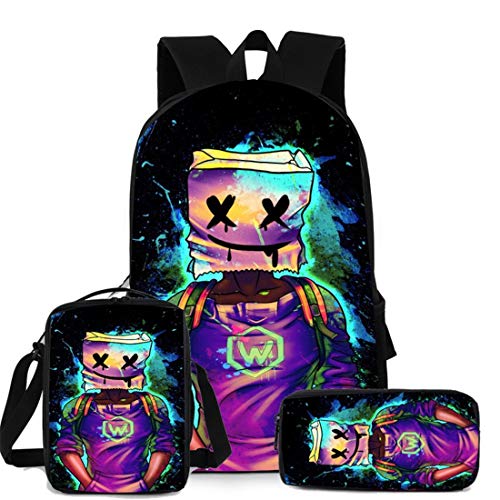 Marshmallow Mochila escolar 3 piezas para niños estuche de lápices  bolsas de hombro