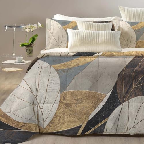 BIBIHOME Trapunta Invernale Matrimoniale Marinè S&G Home in Microraso 260x260 cm Stampa Digitale Foliage Elegante | Imbottitura 100% Poliestere 350 gr/mq | Morbida, Calda e Resistente, Qualità Premium