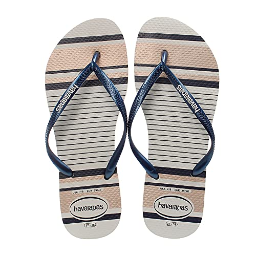 Chinelo Slim Nautical, Havaianas, Feminino, Branco/Marinho, 41/42