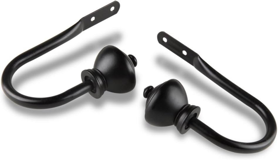 Rod Desyne Home Decorative Savannah Finial Curtain Holdback Hook Pair Black