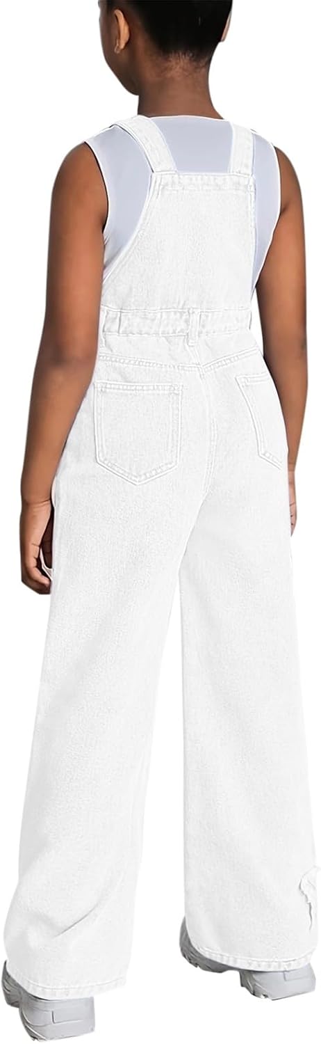 Denim Overalls for Girls Wide Leg Star Patch Jean Bib Overall Adjustable Strap Jumpsuit Y2K Vintage Pocket Romper