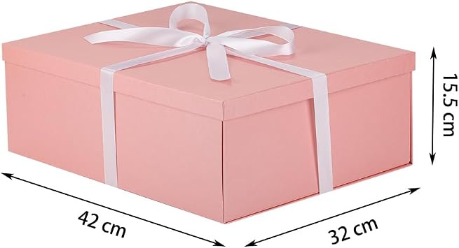 Extra Large Gift Box with Lid 42x32x15.5 cm, Pink Gift Boxes for presents Packaging for Birthdays, Valentine's Day, Christmas, (Include Shredded Paper Fill, Envelope Card Ribbon)