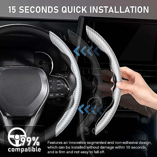 Image of Cartist Steering Wheel Cover, Carbon Fiber Steering Wheel Cover Men /Women, Anti-Slip, Heat Resistant, Durable, Universal for 99% Car Interior Accessories (Silver)