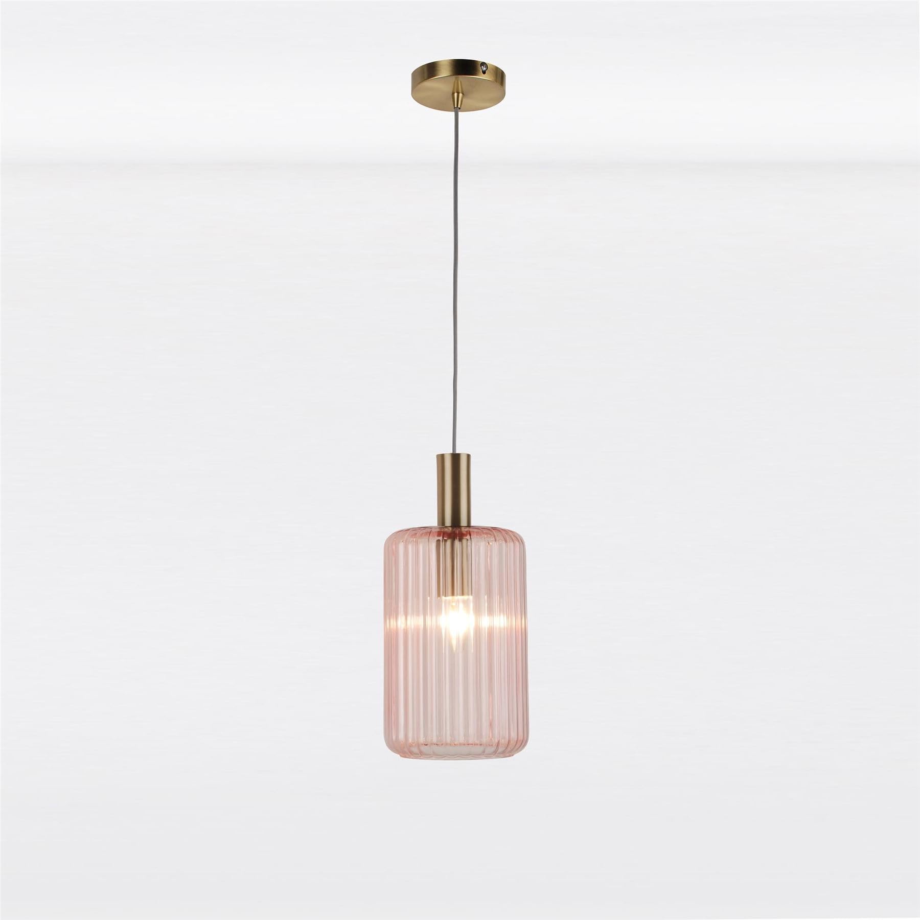 Firstchoicelighting Gold & Pink Blush Pink Glass Pendant Light Fitting, Gold Details, Kitchen Island Dining Ceiling Light, Height Adjustable 40Cm - 100Cm, Led Compatible