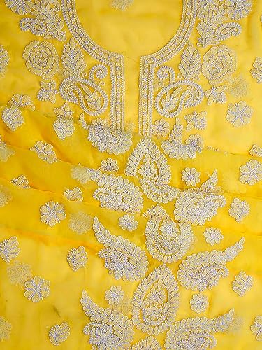 Image of Ada Hand Embroidered Lucknow Chikankari Unstitched Georgette Dress Material Suit Set for Women