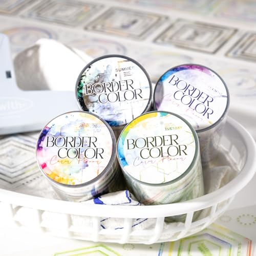 Alideco 4個 マスキングテープ かわいいロレトロ風ベーシック水彩フレーム 透明な耐水性 インク PET 粘着 テープ 広幅 DIY おしゃれ マステ シール (biankuangdesecai)