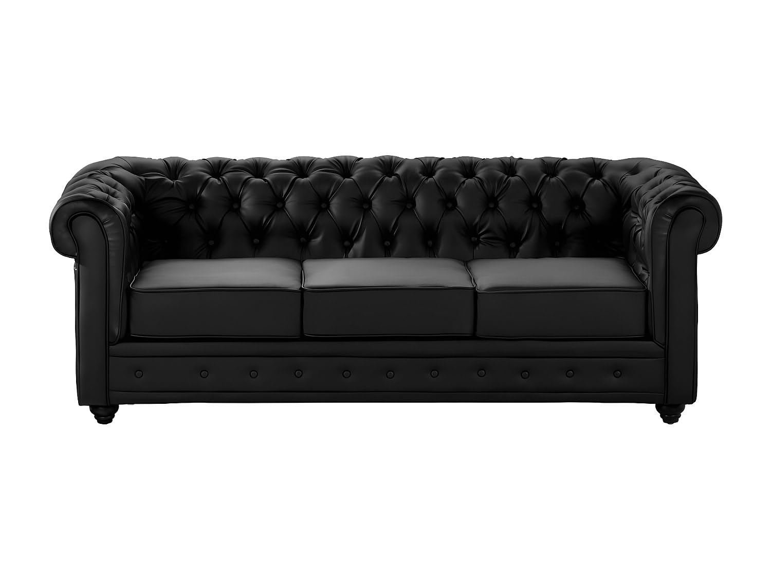 Vente-unique Chesterfield - Divano a 3 posti in simile, colore: Nero | Similpelle facile da pulire, Forma mitica chesterfield, Seduta sfoderabile