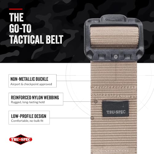 Tru-Spec Security Friendly Tactical Belt - Durable, Rip-Resistant Nylon Belts for Men and Women with Non-Metallic Buckle, Tan - Small