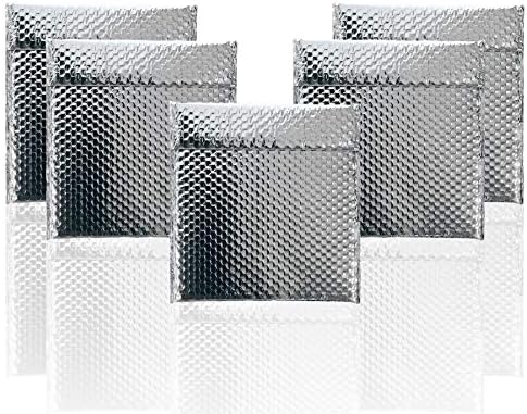 Silver Thermal Bubble Mailer, 15 x 17 Inches. 5 Pack Metallic Bubble Mailers. Self-Seal Metallic Bubble Envelope. Waterproof Insulated Shipping Envelopes for Food, Cosmetics