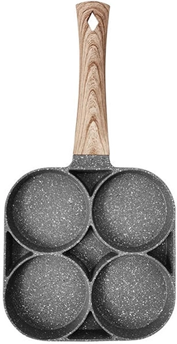 Panela de ovo frito e grelhar panquecas, antiaderente, com cabo de madeira, 4 furos, para saute de vegetais, carnes, peixes e hambúrgueres, cinzenta, lavagem manual