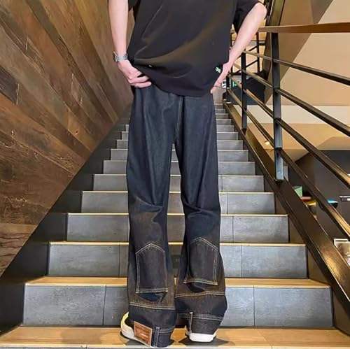 Baggy Jeans for Men Straight Leg Retro Distressed Skater Denim Pants Casual Fashion Harajuku Streetwear4