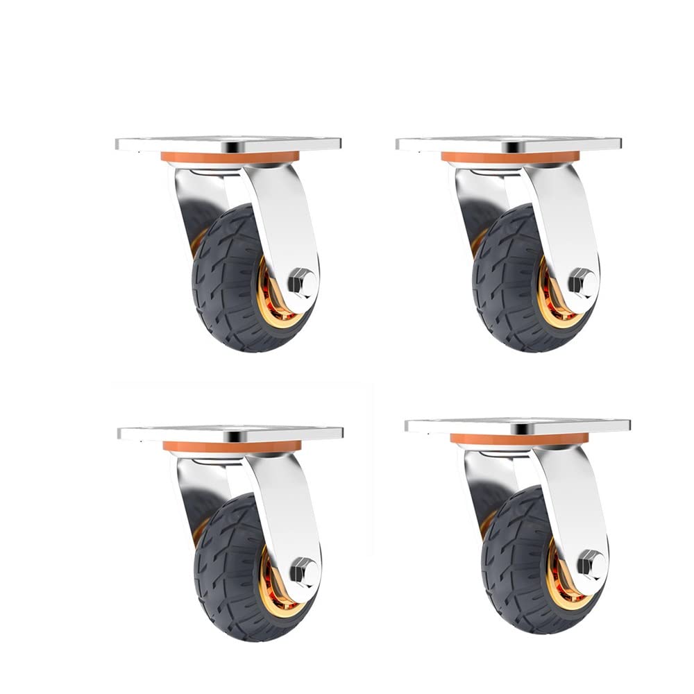 4er Set Möbelrollen 360° Drehbar 100mm Transportrollen Mit Bremse Schwenkrollen Gummierten Räder Kein Geräusch Für Industrietransport (Color : 4*Swivel, Size : 4in)