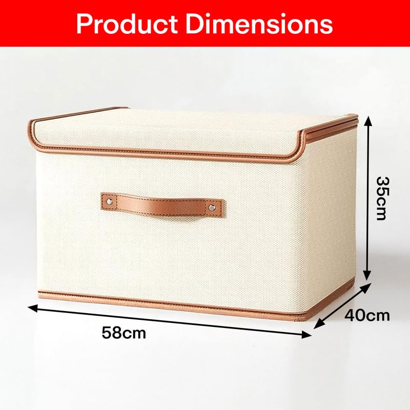 Image of PRIME PICK Storage Box XXL Clothing Organiser Pack 1 Clothes Oxford Material Covered Wardrobe Organizer For Storage Foldable Washable Box With Lid Metal Frame, Handles Ideal For Almirah Drawer