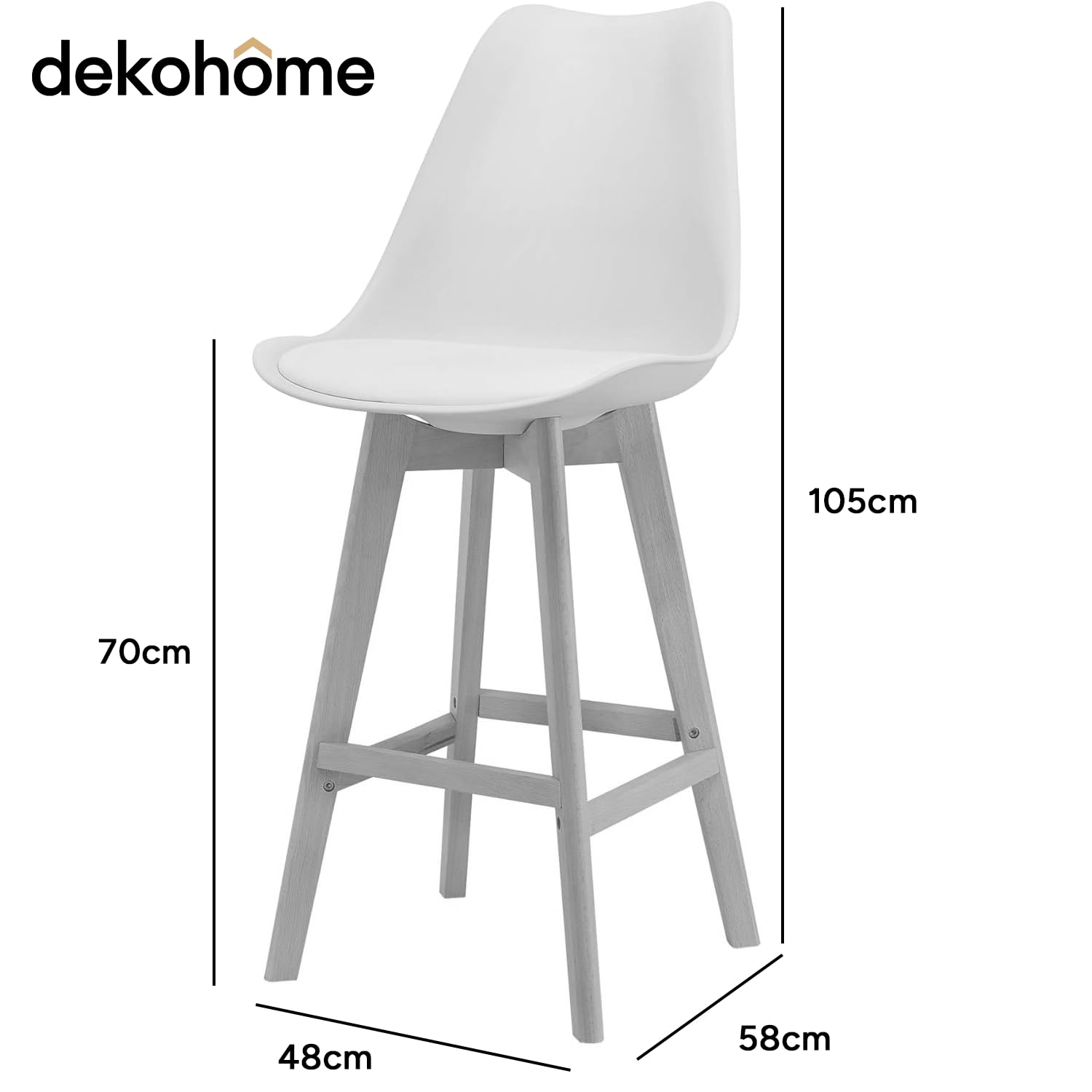 Taburete Alto Cocina con Respaldo, Asiento Blando y Tapizado, Patas Altas Resistentes de Madera de Haya con Reposapiés, Sillas Nórdicas, Negro, 2 Unidades