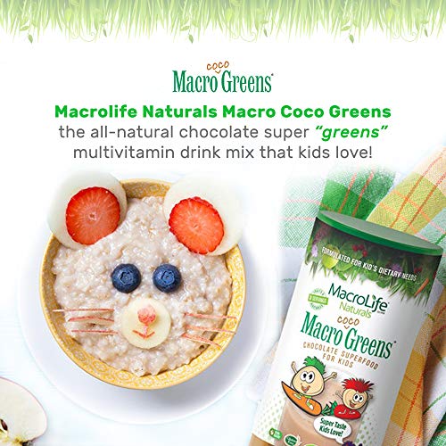 MacroLife Naturals MacroCoco Greens Chocolate Powder for Kids Raw Superfood Fruits & Veggies, Probiotics, Digestive Enzymes - Immune Boost - Non-GMO, Vegan, Gluten-Free, Non-Dairy - 7oz (32 Servings)