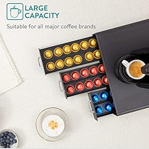Navaris Coffee Pod Holder with 3 Drawers 48 Capsule Storage Organizer Tray Counter Container Compatible with K Cup Nespresso 3 Drawer Design