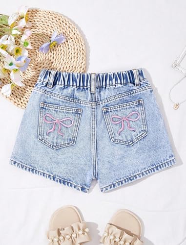 Image of oyyniis Jean Shorts for Teen Girls Ripped Raw Hem High Waist Straight Leg Cute Summer Y2K Denim Shorts 13Y-16Y
