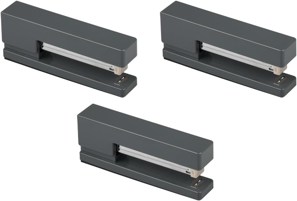 JAM PAPER Modern Desk Stapler - Grey - 3/Pack