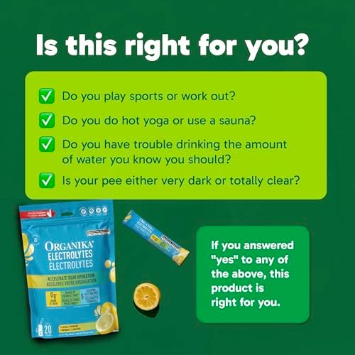 Organika Canadian-Made Electrolytes Powder with Vitamin C & Prebiotic Fibre - Sugar-Free Hydration Drink Mix - Classic Lemonade - 20 Single-Serve Sachets x 3.5g — view 5