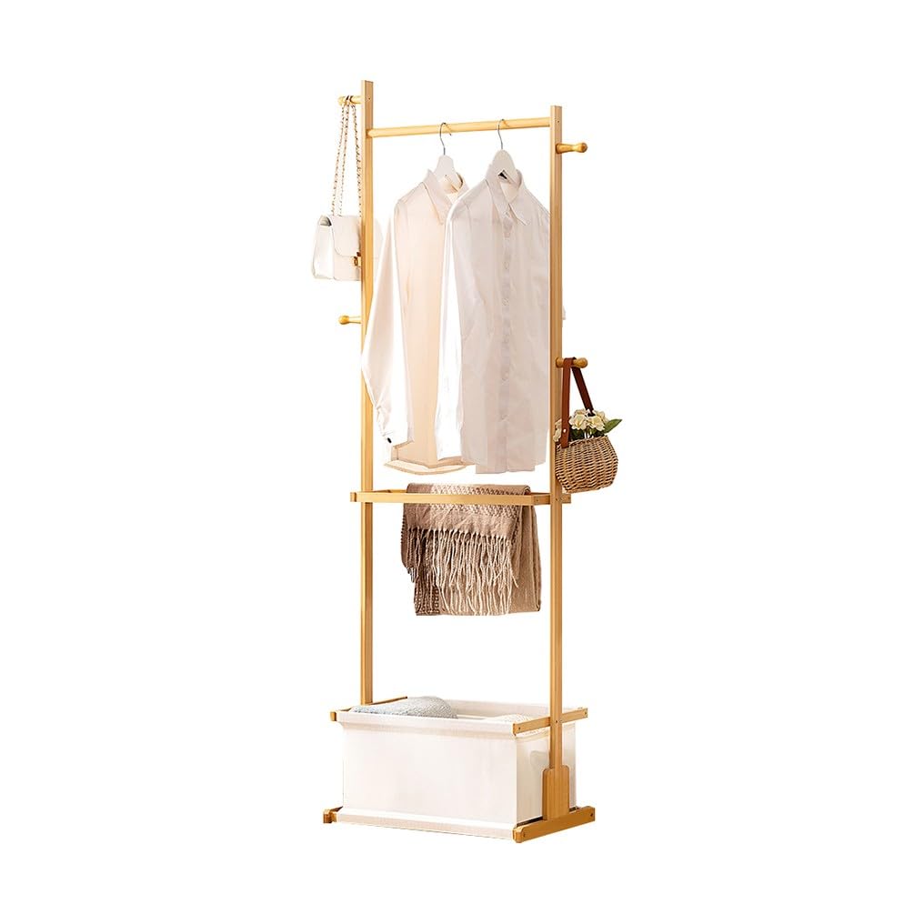 Aycdl B Amboo Coat Rack Stand With 4 Hanger Hooks And Storage For Entryway Edroom Living Room,-50X34x158cm