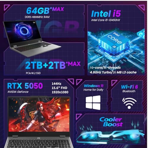 Image of Lenovo LOQ 15 15ARP9 RTX 4060 Gaming Laptop, 15.6 inch FHD 144Hz, AMD Ryzen 7 7435HS, NVIDIA RTX 4060, 64GB DDR5 RAM, 2TB SSD, Backlit KB, RJ-45, Bundle with PCO Laptop Cooler