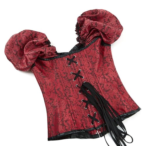 Chaleco gótico elegante de mujer con mangas cortas color rojo 4