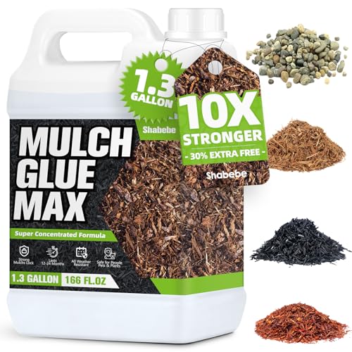 Mulch Glue 1.3 Gallon, Ultra-Stick Rock Glue for Landscaping, Gravel Binder Non-Toxic Rubber Mulch Lock Adhesive, Heavy Rain & Windproof for Gardens, Pea Gravel Stabilizer, Lasts up to 2 Year