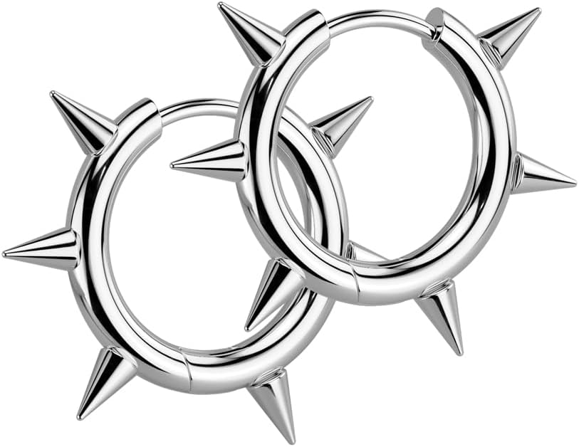 18GA 316L Stainless Steel Spike Huggie Hoop Earrings, Sold as a Pair