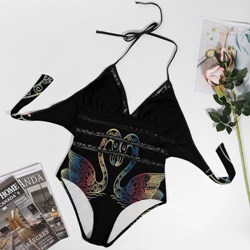Bikini set imprimé cygne de couleur avec coupe monokini originale