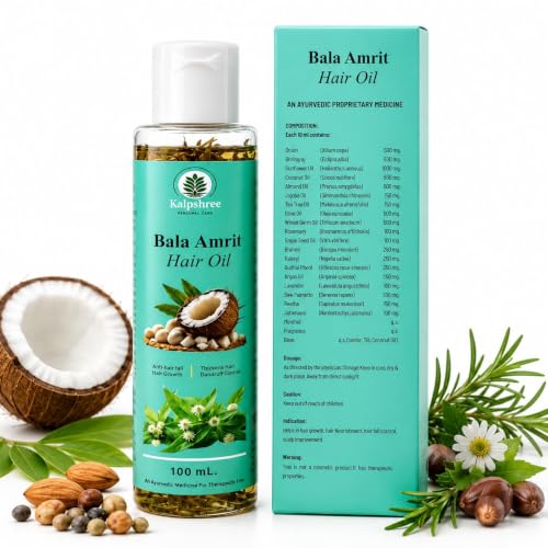 Image of KALPSHREE Hair Growth Oil 100 ml | Ayurvedic Hair Oil with Onion, Bhringraj, Almond, Jojoba, Rosemary | Dandruff & Hair Fall Control & Boost Hair Growth | For Men & Women | Scalp Nourishment & Hair Strengthening