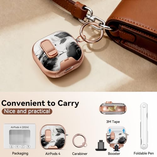 Image of for AirPod 4 Case, with Safty Lock & Phone Stand for Floral AirPod 4 Generation Case Cover for Women Girly, iPod 4 Cases with Keychain & Cleaner Kit -Ink Wash Painting