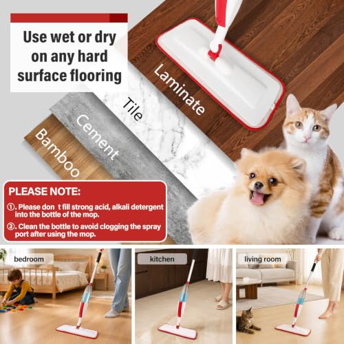 Image of Panda Grip Mops for Floor Cleaning Wet Spray Mop with a Refillable Spray Bottle and 2 Washable Microfiber Pads Home or Commercial Use Dry Wet Flat Mop
