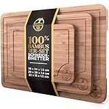 Deer & Oak Schneidebrett Holz Set 3-teiliges Vorgeölt Bambus Schneidebrett mit Griff & Saftrille, Küchenbrett, Schneidebretter Holz, Schneidbrett, Holzbrett Küche