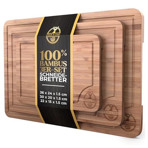 Deer & Oak Schneidebrett Holz Set 3-teiliges Vorgeölt Bambus Schneidebrett mit Griff & Saftrille, Küchenbrett, Schneidebretter Holz, Schneidbrett, Holzbrett Küche