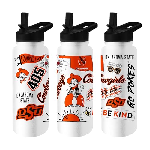 Image of Logo Brands NCAA Native 34 oz Quencher Water Bottle - | Local Icons Design | Double-Wall Insulated| Leak-Proof Lid & Built-In Straw