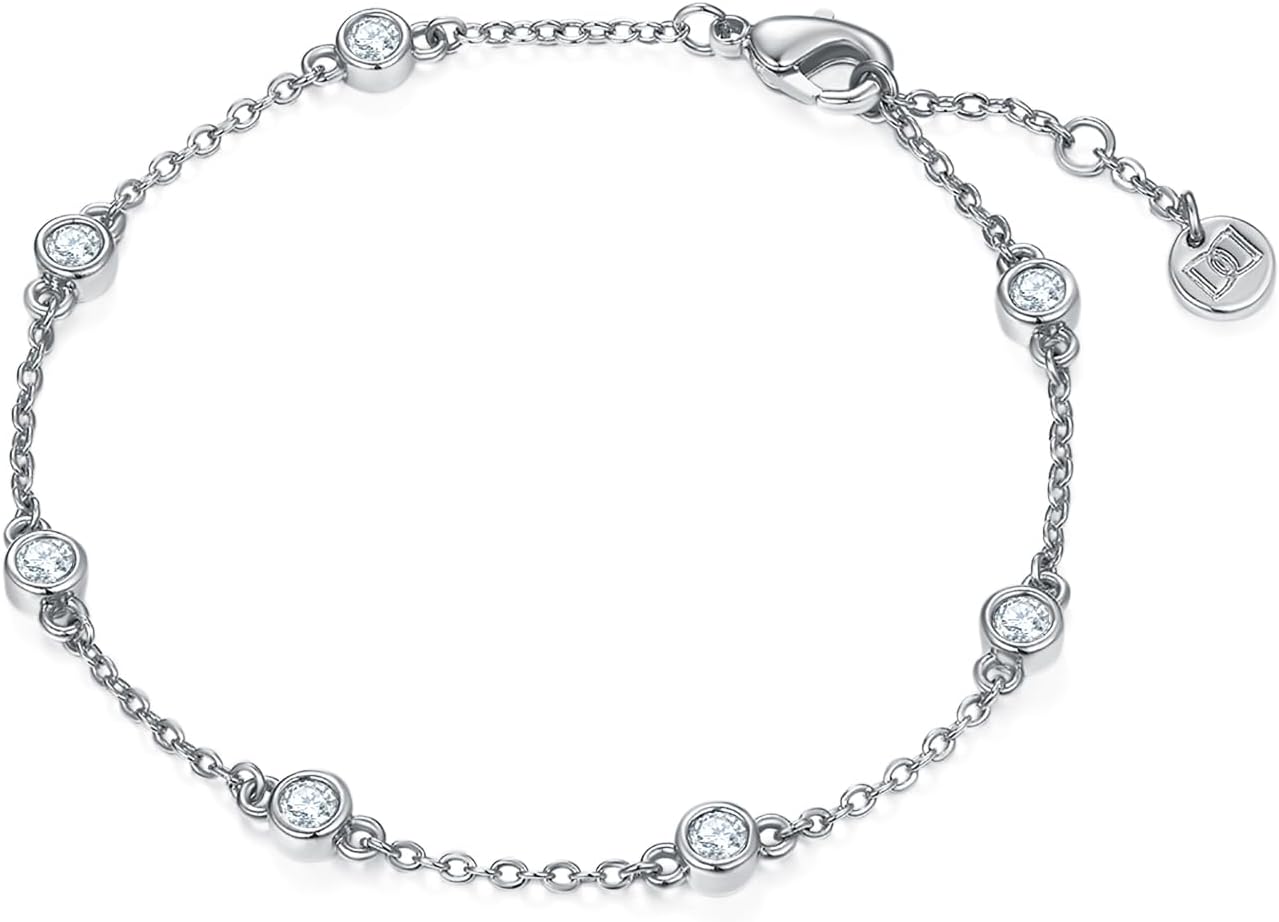 MINDDHA 14K Gold/White Gold Plated Cubic Zirconia Simulated Diamond Pearl Station Infinity Chain Bracelets for Women | Adjustable Chain Bracelet | 6-8 Inch - Image 2