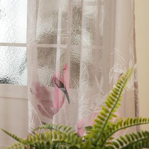 Image of Story@Home Door Curtains 7 Feet Long Set of 1 | Floral Printed | Semi Transparent Curtain | Net Curtains | Sheer Curtain for Living Room | (118 x 215 cm, Grey & Pink) | Perfect for Home Decor