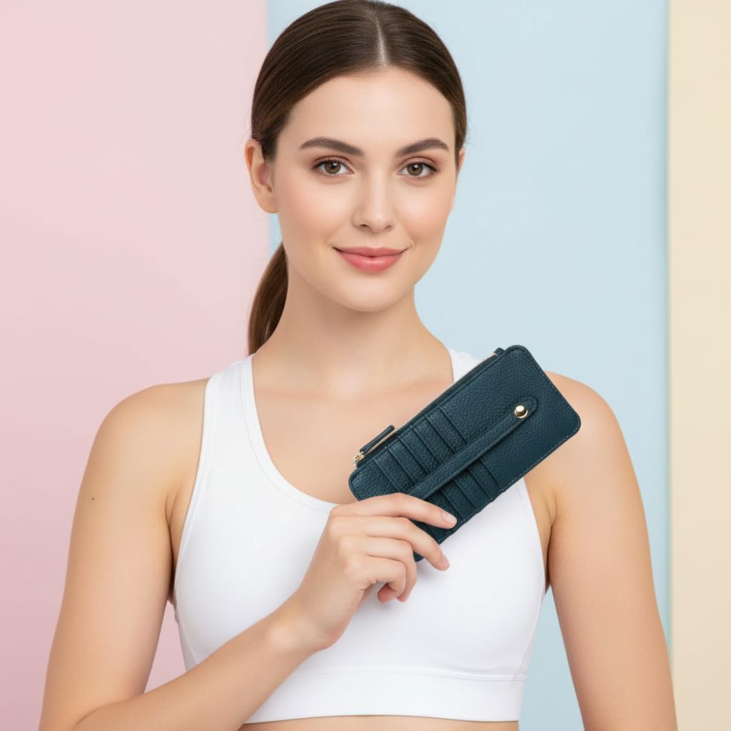 Julia Buxton Vegan Leather Thin Card Case for Women with RFID Blocking, Compact Wallet with 6 Card Slots, ID Window & Zipper Pocket, Multiple Colors - Ideal Gift, Teal - Image 2