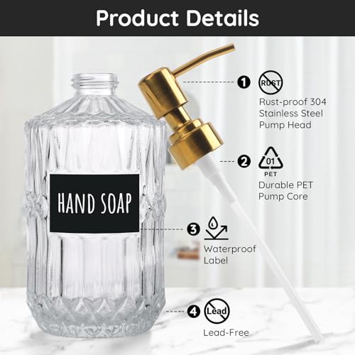 Image of Segbeauty 15.2oz Glass Hand Soap Dispenser Bathroom, 2pcs Clear Glass Pump Dispensers for Countertop, 450ml Gel Lotion Liquid Bottles with Stainless Steel Pump, Body Wash Shampoo Conditioner Container