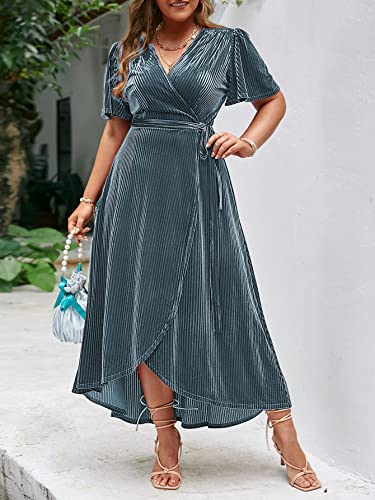 Image of BerryGo Women's Velvet V Neck Wrap Semi Formal Dress Cocktail Party Maxi Dress for Wedding Guest