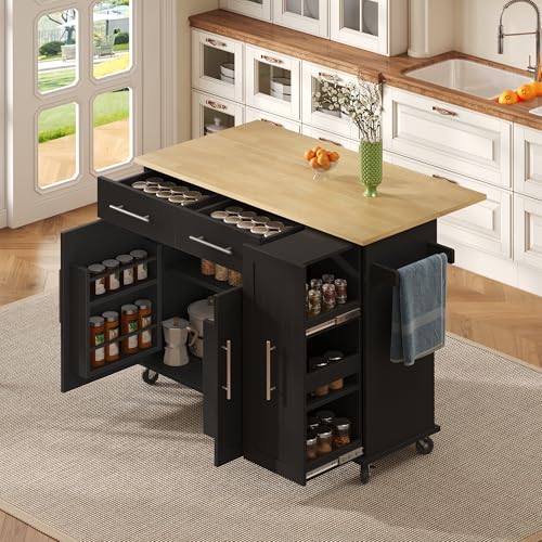 vutizal Isola da cucina con 3 livelli, piastra pieghevole, nero, 120 x 40 x 90 cm, MDF, moderna, 51,5 kg