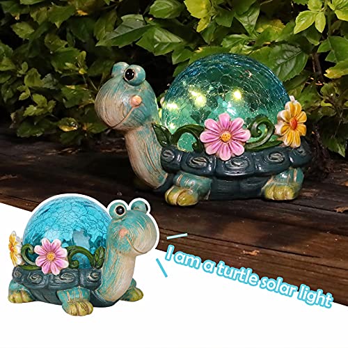 Afirst Solar Garden Statues Outdoor Figurines - Turtle Lawn Ornament With Solar Lights Cracked Glass Outdoor Decor For Patio Yard Decorations thumb #4