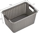 Lawei 9 Pack Plastic Storage Baskets, 10.5 x 7.1 x 5.5 Inch Weave Storage Bins with Handle, Plastic Shelf Organizer Basket for Home Cabinet, Pantry Storage Bins for Toys, Classroom, 3 Colors