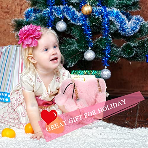 Saintrygo 2 Pcs Valentines Day Furry Purse Heart Shaped Purse Women Soft Fluffy Faux Fur Handbag Gift for Christmas(White, Pink)4