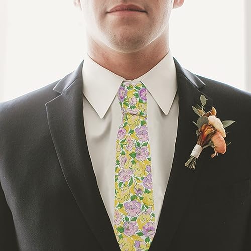 Image of Mantieqingway Floral Ties for Men Skinny Cotton Tie Flower Necktie