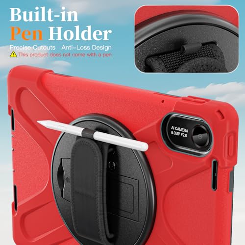 Image of ProElite for Xiaomi Redmi Pad 2 11 inch Case, Rugged 3 Layer Armor case Cover for Xiaomi Redmi Pad 2 11 inch Case with Hand Grip and Rotating Kickstand with Shoulder Strap, Red