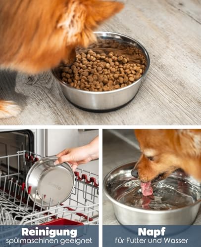 lionto Futternapf aus Edelstahl, 950 ml, lebensmittelechter Hundenapf mit rutschfestem Silikonboden, rostfreier Wassernapf für Hunde und Katzen, spülmaschinenfest