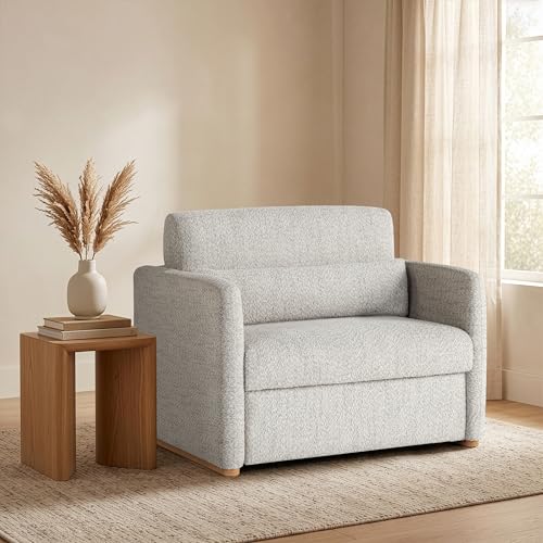 Image of Serta Tahoe 46″ Twin Size Convertible Chair, Modern, Track Arm, Dream Coils, Boucle Fabric