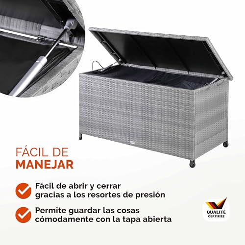 Miniatura 7 de Casaria Baúl De Almacenamiento Exterior Xxl 420l 122x56x61cm Poliratán Gris 2 Ruedas Y Asas Arcón De Jardín