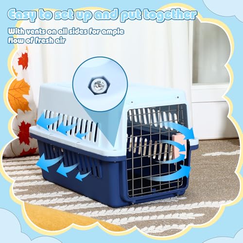 2 Sets 19\" Travel Pet Carrier for Small Dogs and Cats Hard-Sided Plastic Dog Crate Cat Kennel with Wire Door, Ventilation and Security Lock Portable Pet Carrier for Car Airline Travel, Up to 13lbs - Thumbnail 6